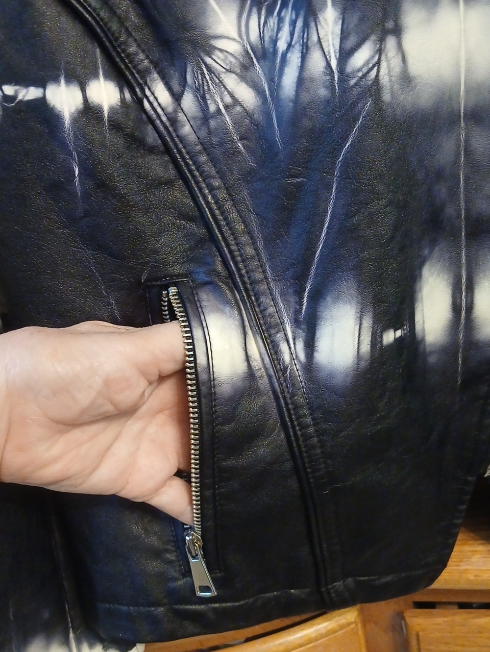 Black & White Tie-Dye Faux Leather Moto Jacket - Picture 6 of 11